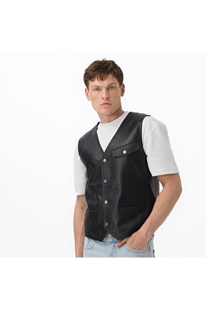 Aditsan Black Men's Leather Vest