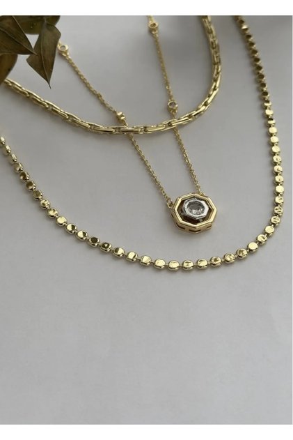 Triple Necklace (Chain Link). Single Stone Necklace and Jewelry Necklace Set)