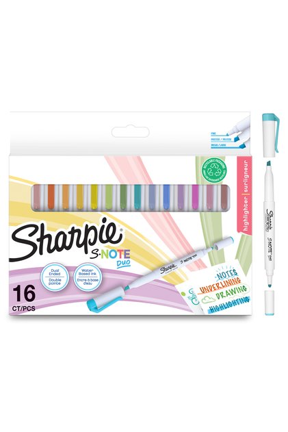 Set 16 markere S-Note Duo, 2 varfuri, culori pastel
