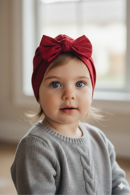 Girl's 100% Cotton Stretchy Combed Cotton Bow Detailed Bonnet Beanie