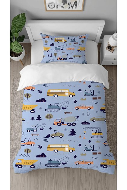 Car Truck Scoop Patterned Digital Printed Design Single Children's Duvet Cover Set Without Sheets