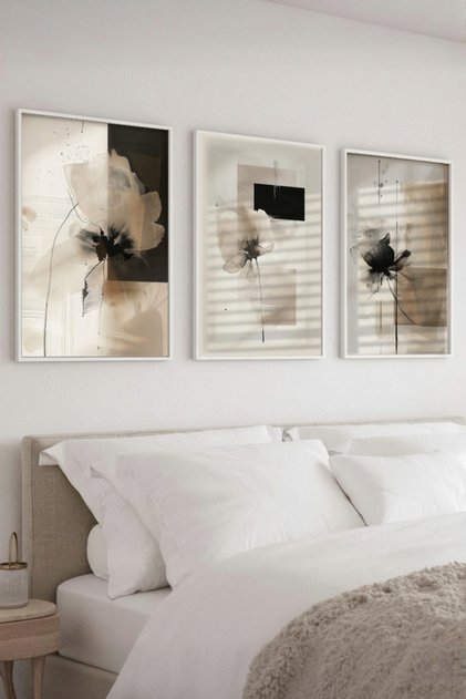 Framed Modern Abstract Floral Patterned 3-Piece Painting Set