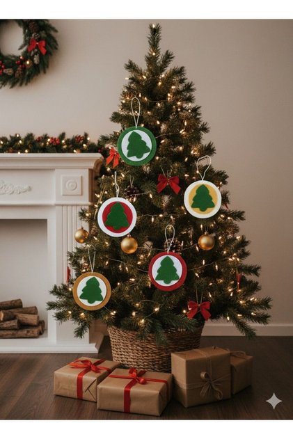 Handmade Christmas Tree Ornament, Pine Tree Ornament, Christmas Tree Ornament, 5-Piece Felt Pine