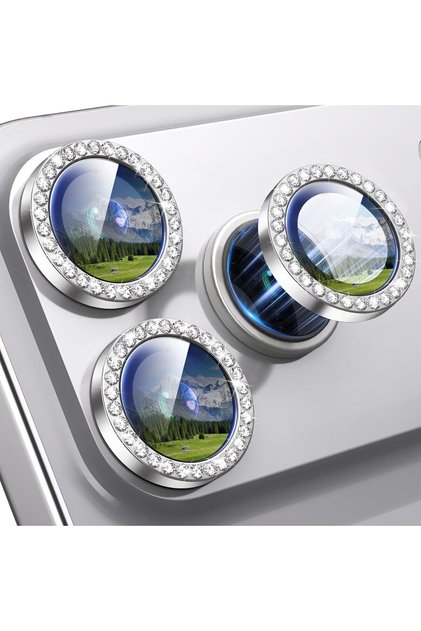 Folie foto cu strasuri pentru iPhone 17 Pro/iPhone 17 Pro Max, individuală, sticlă, argintie