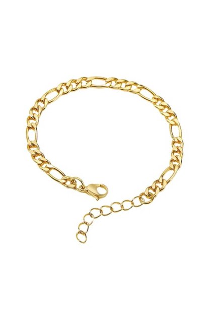 - Brățară, model cu lanț Figaro, oțel inoxidabil placat cu aur de 18K, unisex, extensie reglabilă