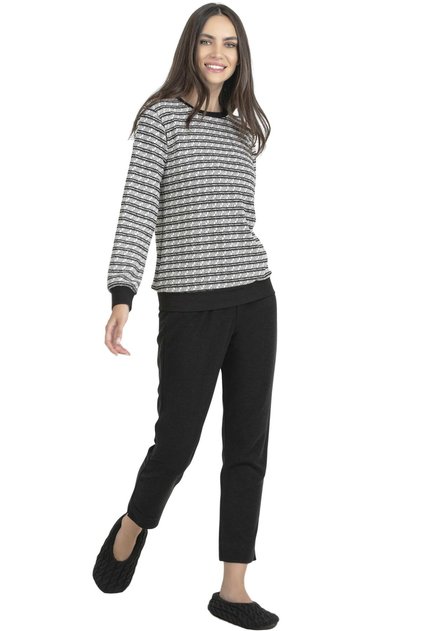 Tri̇ko Black Long Sleeve Pajama Set Dowry 09-103