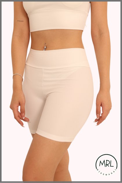 Women's Ecru/White High Waist Lycra Shaping Sports Shorts / Short Leggings Boxer – Comfortable and Stretchy