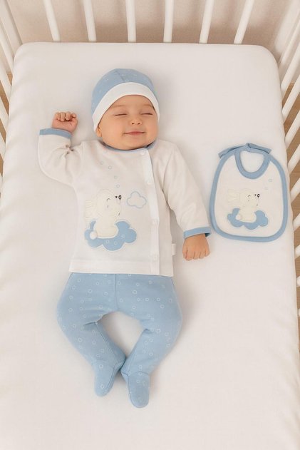 100% Cotton 5-Piece Newborn Baby Boy Hospital Discharge Set Cloudy Rabbit Patterned Boxed