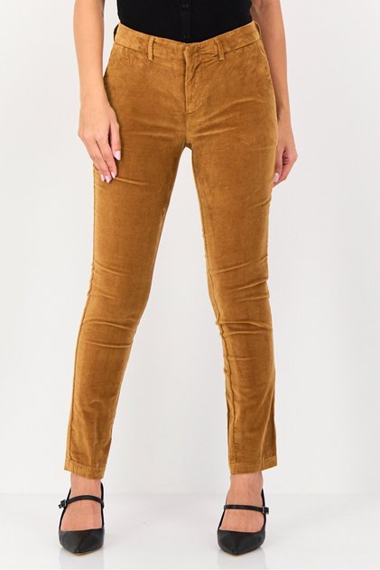 Women Cigarette Fit Velvet Straight Leg Pants, Brown