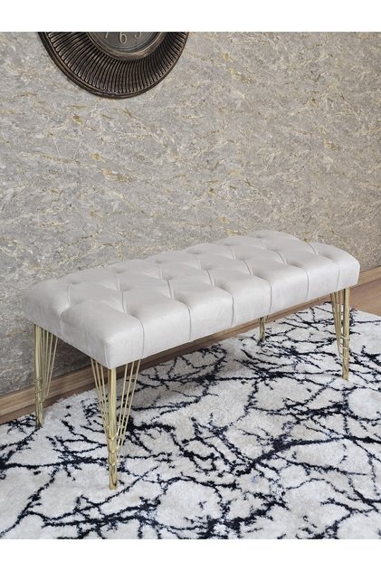 Gold Tel Ayaklı 90 cm Puf Bench - Puf - Bench - Kasalı Oturak - Oturak - Yatak Ucu Puf