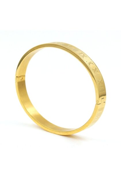 Brățară tip bangle cu cifre romane din oțel inoxidabil placat cu aur de 18k, unisex, 18 cm, auriu