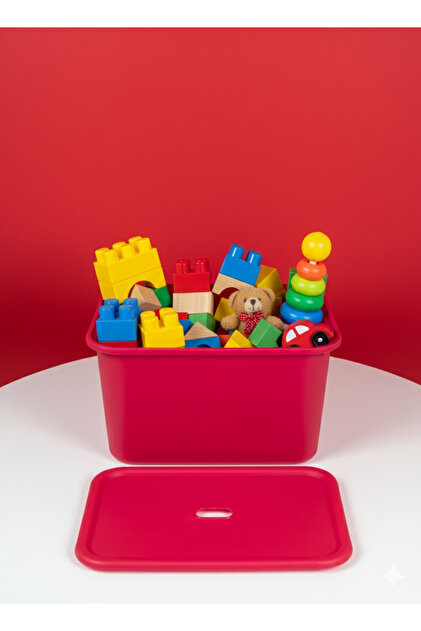 decosense 3 Adet Kırmızı Kapaklı Derin Oyuncak ve Eşya Saklama