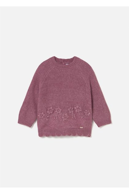 Baby Girl Floral Embroidered Sweater Dusty Rose 2352