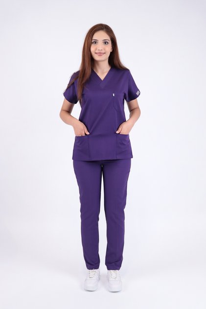 Unisex Stretch Fabric Nurse Doctor Scrubs Set Sweatproof Fabric Scrubs Hospital Uniform Purple