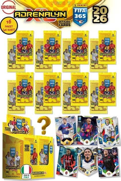 Panini Adrenalyn Fifa 365 - 2026 Official Trading Card Football Player Cards - 16 Pack (96 Cards)