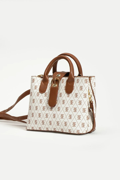 Women's White Tan Magnetic Single Compartment Two-Compartment Hand and Shoulder Bag