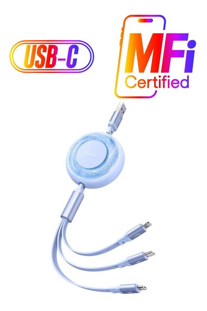 CA-3572 3in1 Charging Cable 1.2m USB-A USB-C Lightning