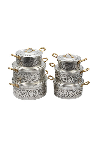 Tinned Embroidered 6-Piece Copper Pot Set