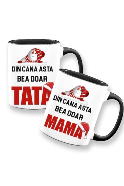 Set 2 căni personalizate cu mesajul: „Din această cană bea doar Tata/Mama”, Betaprint, model Crăciun
