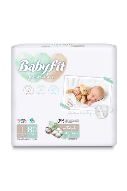 Baby Fit Natural Alcohol Free Diaper Jumbo Pack Size 1 (80) PC