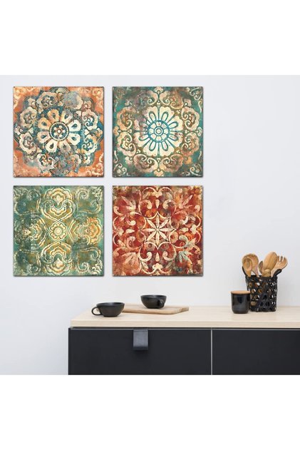 4-Piece Multicolor Printed Decorative Wall Panel for Home Decor 30045