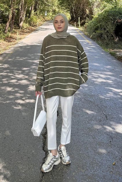 Striped Knitwear Sweater Khaki