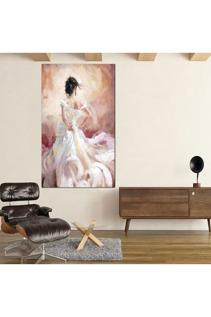 لوحه جداريه كانفس - رسمة إمرأه بفستان أبيض - 300902