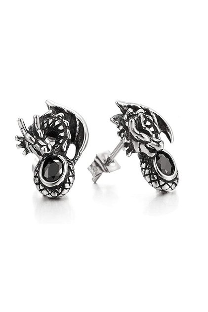 Dragon Black Zircon Stone Design Studded Model 316L Stainless&Non-Tarnish Steel Earrings