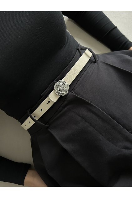 Trace Rose Silver Buckle Model Women's Belt Waist Belt Coat Belt Dress Belt Trouser Belt