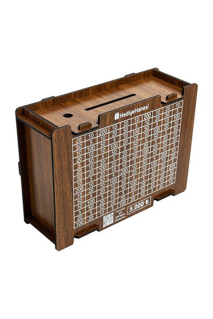 Parabox - 5,000 Tl Piggy Bank - Wooden Money Saving Goal Box - Gift Items