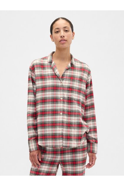 Kadın Kırmızı Relaxed Flannel Pijama Üstü