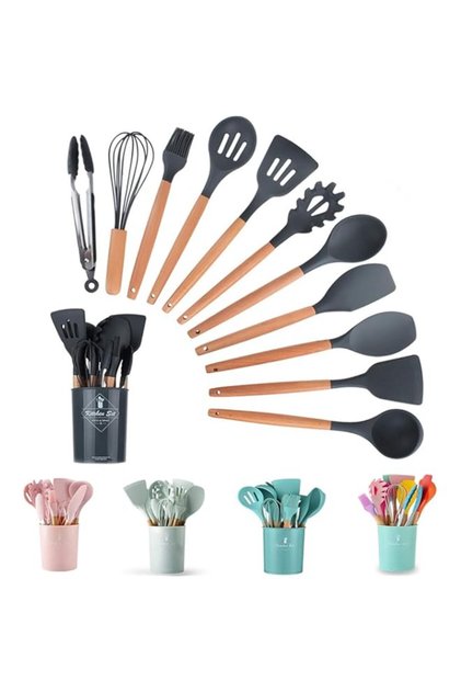 11 Pieces Silicone Cooking Utensils Set | Nonstick Cookware Set with Storage Bucket | Heat Resistan