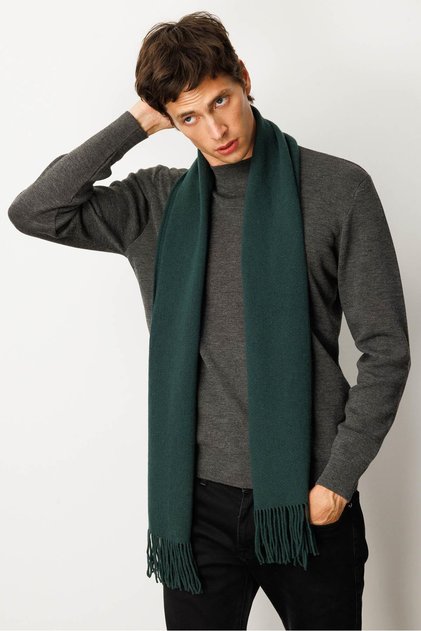 Men's Plain Wool Kaşkol Green