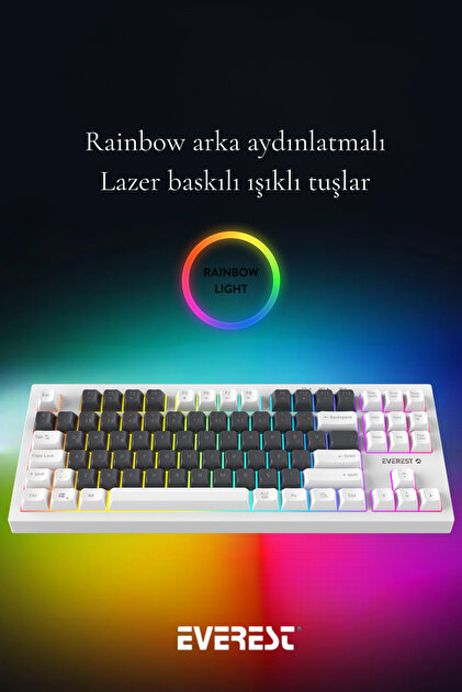 Everest SILENT TKL Sessiz Rainbow Q Türkçe Klavye Membrane Oyuncu
