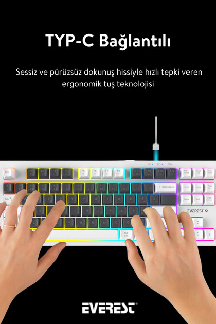 Everest SILENT TKL Sessiz Rainbow Q Türkçe Klavye Membrane Oyuncu