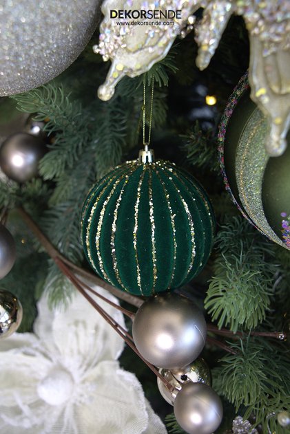 Christmas Ornament Velvet 2-Piece Sequin Ball Green 10 cm