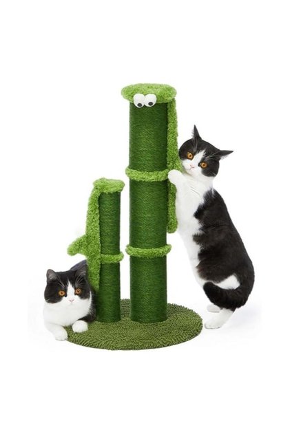 Bamboo Cat Scratching Post with 2 Sisal Ropes Poles & Dangling Ball – 70×40×40cm