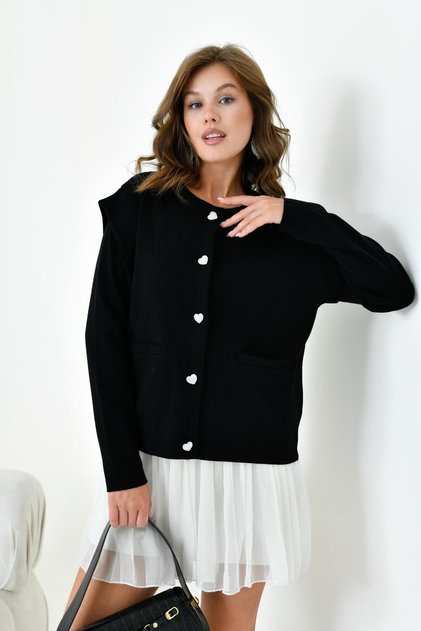 Women's Sleeve Detailed Cardigan Black 20807