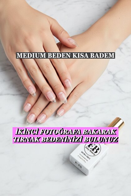 100 Adet Medium Beden Kısa Badem Jel Tips Kısa Badem Protez Takma Tırnak Seti