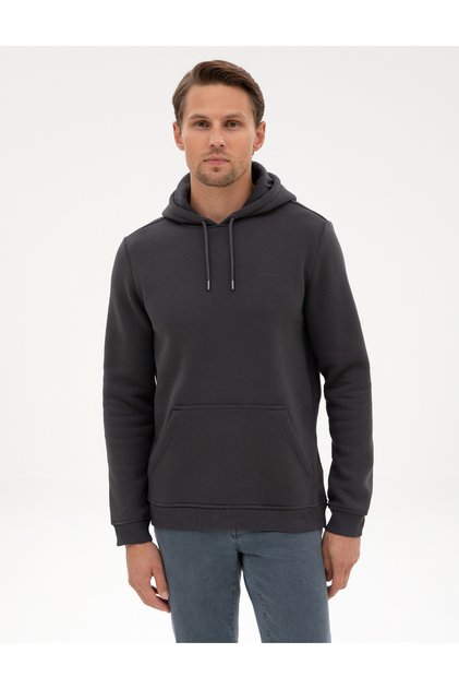 Anthracite 2 Thread Regular Fit K Hooded Basic Sweatshirt 50314055-Vr006