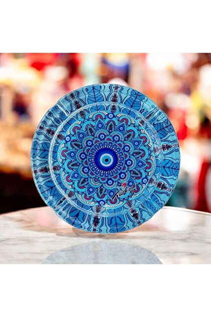 イマン　ポワージュブルー　トラッシュ缶 ella'nın çarşısı 10 Cm Nazar Boncuğu Desenli Cam Sigara Küllük .1