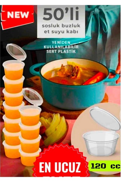 50 Adet Sızdırmaz 120 ml Büyük Saklama Kabı,Sosluk,Buzluk Kabı, Et Suyu, Kemik Suyu, Sos Kabı Mutfak