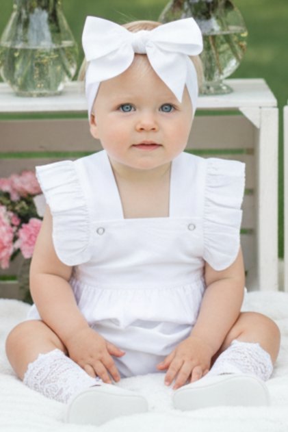 Baby Girl White Cotton Salopet Bandana Newborn Set