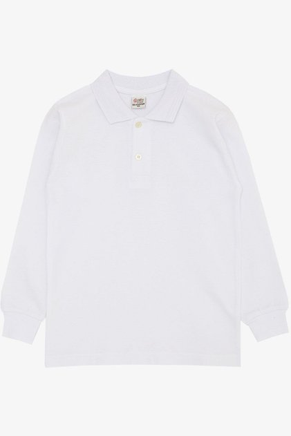 Özgür Çocuk Boy's Long Sleeve T-Shirt Polo Collar 7-10 Years, White