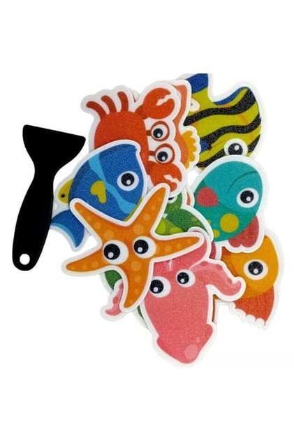 Set 9 autocolante antialunecare pentru cada, stickere lumea marina, PEVA