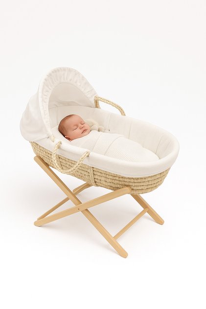 Wooden Fun Moment Moses Basket With Foldable Stand - Wood=HEK072