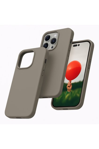 iPhone 14 Pro Kılıf İçi Kadife Kamera Yükseltili Lansman Silikon Kapak Taş Gri