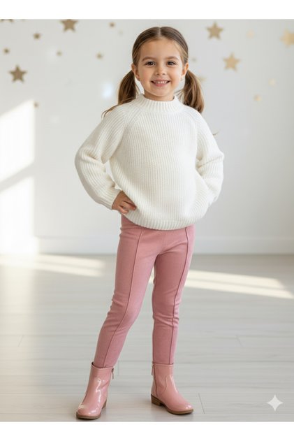 Suede Shardonless Pink Lycra Girl's Ribbed Stitched Trousers Leggings