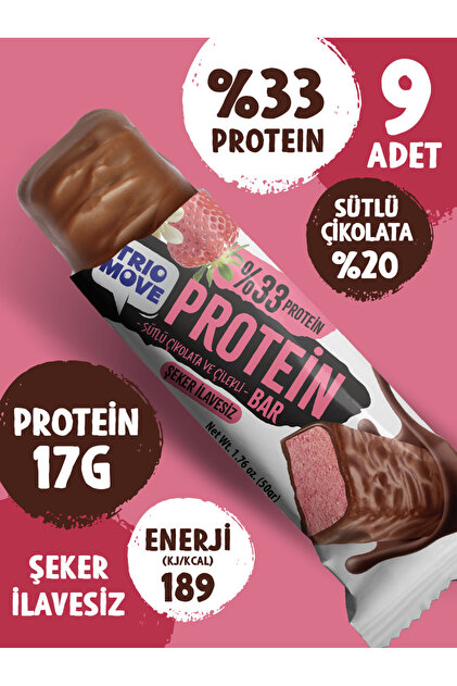 TrioMove 50 gram Protein Bar - Çilekli %33 Protein, 50 G X 9 Adet