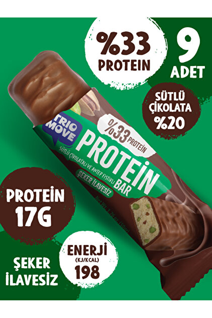 50 gram Protein Bar - Antep Fıstıklı %33 Protein, 50 g x 9 Adet Trio Move